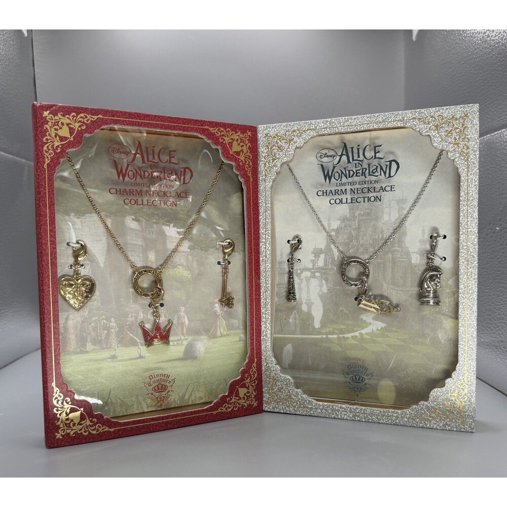 Disney Couture Alice in Wonderland Red White Queen Charm Necklaces Limited Ed